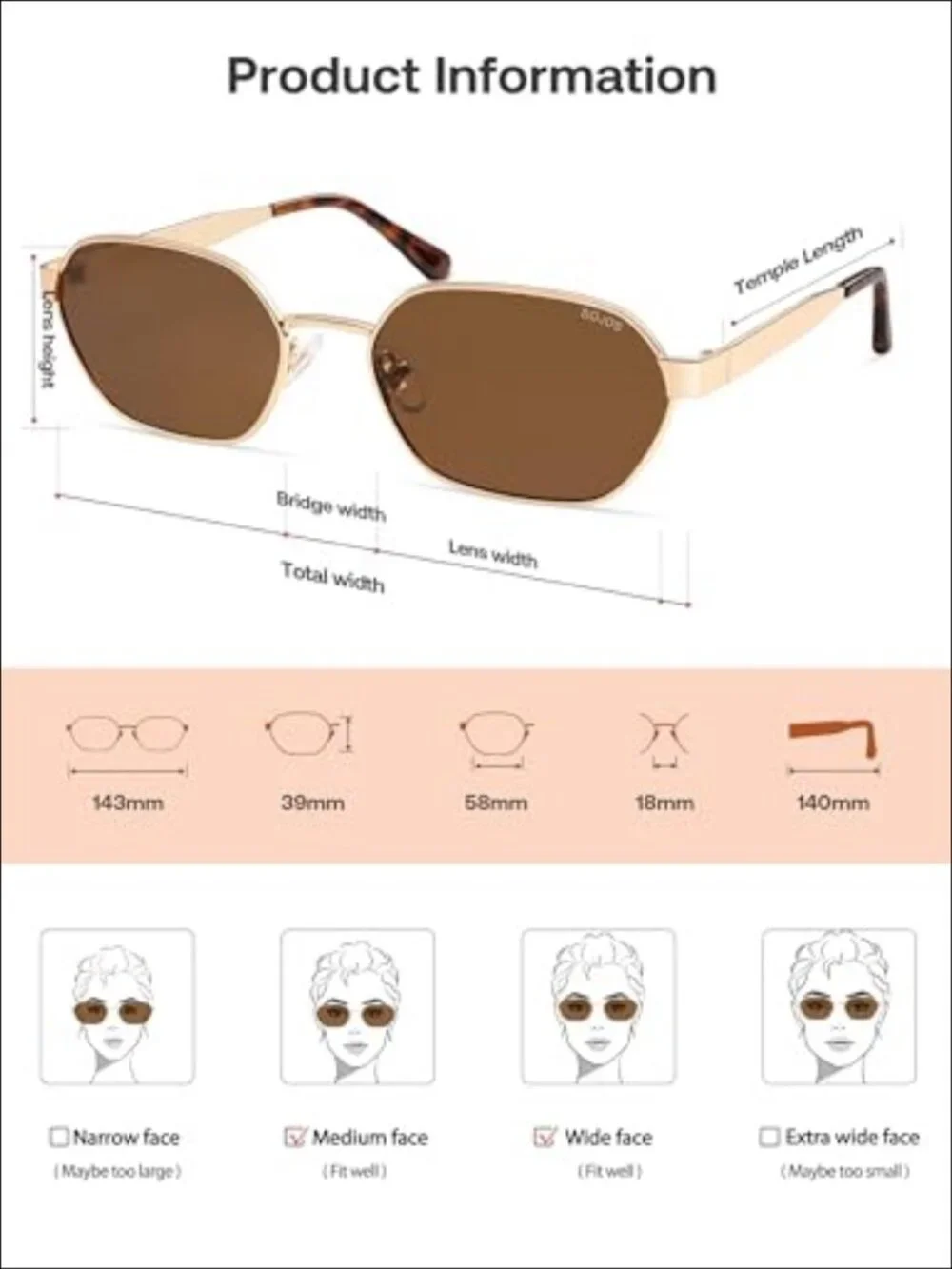 Polarized Hexagon Sunglasses UV400 Flat Lens Full Frame Retro